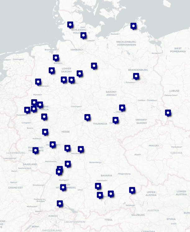 Deutschlandkarte als Übersicht aller Gutachter von bauexperte.com